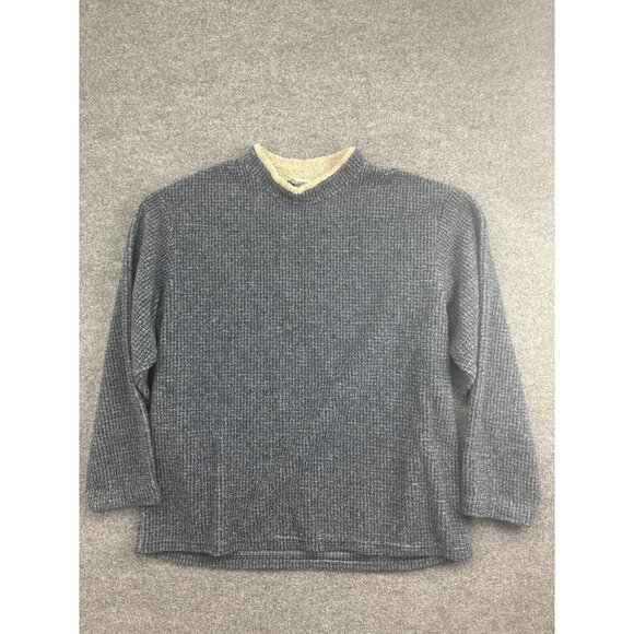 Sahalie Sweater Womens Large Gray Sherpa Lined Mock Neck Pullover Waffle Knit - Picture 1 of 7
